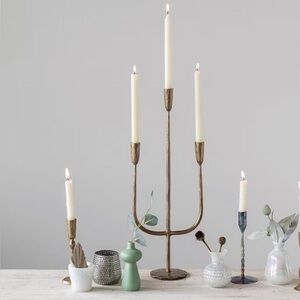 NWT Creative Co-Op Metal Antique Brass Finish Candle Holder 21” & 7’